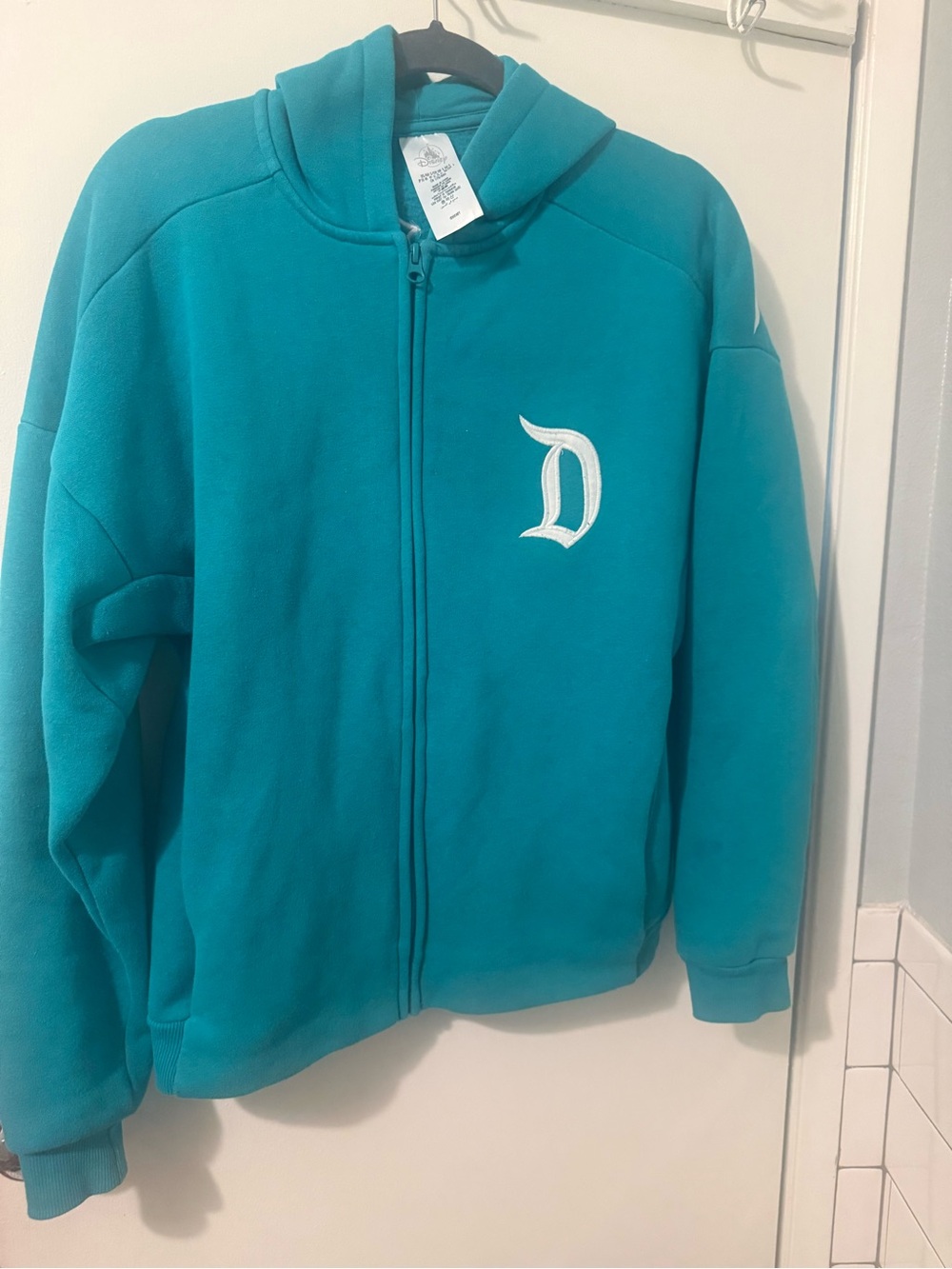 Disney Teal Zip-Up Hoodie with White 'D' Logo